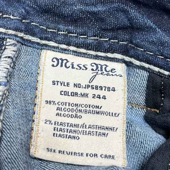 Miss Me Jeans Womens Size 28 Signature Rise Boot Dark Blue Wash Bejazzled - Picture 15 of 16
